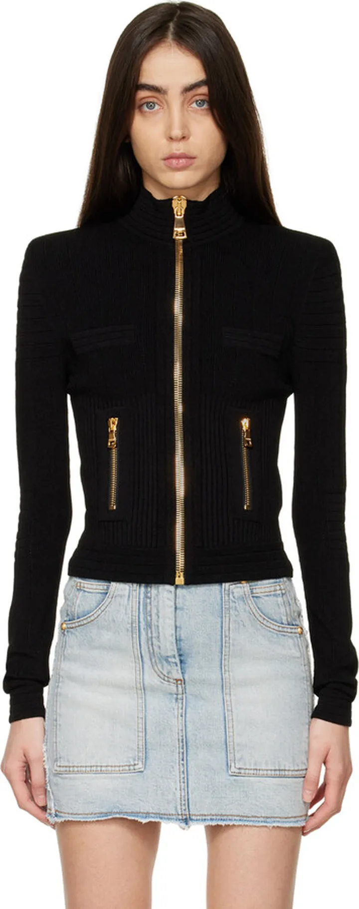 Balmain Black Zip Cardigan