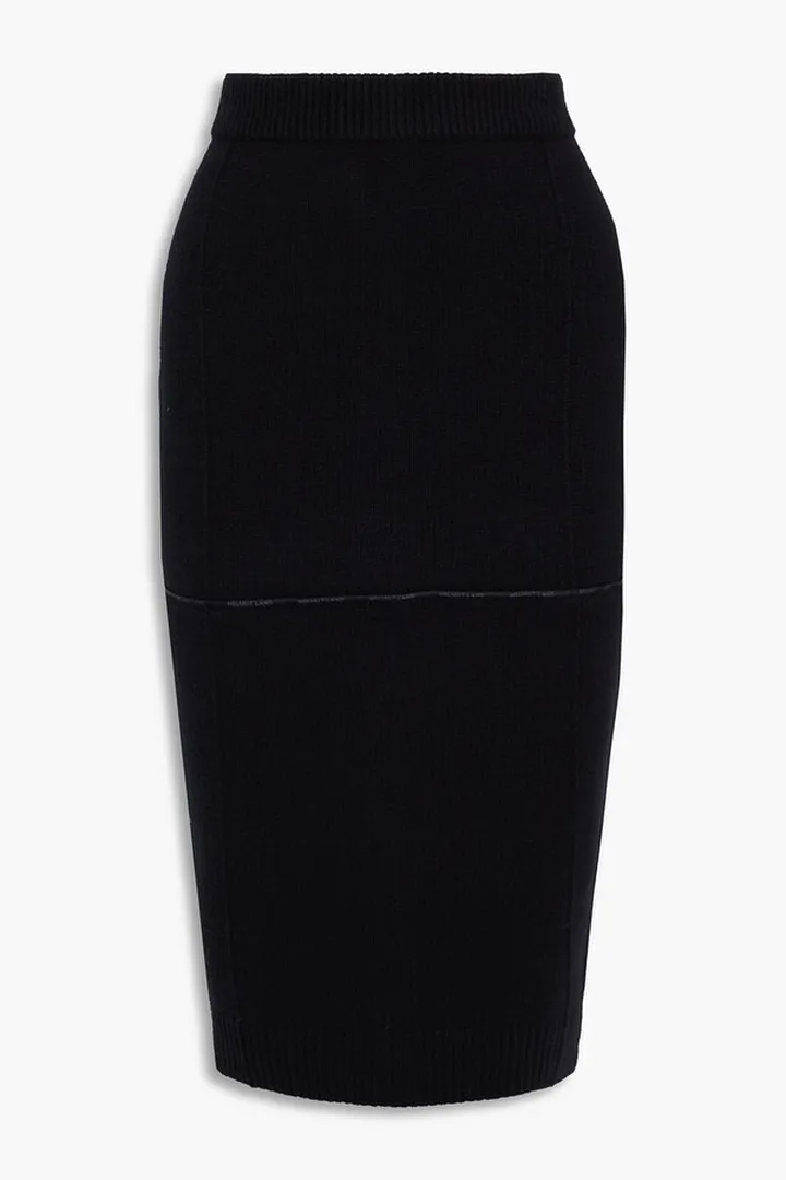 Logo jacquard-trimmed wool midi skirt