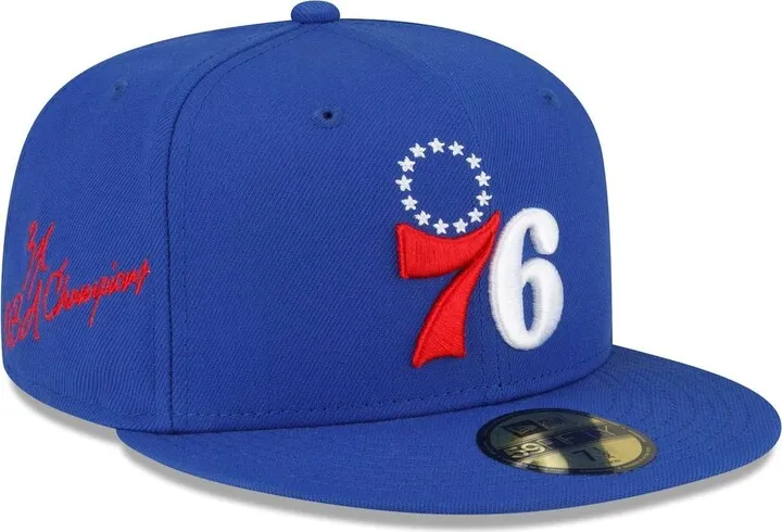 Men's New Era Royal Philadelphia 76ers 3x Nba Finals Champions Dual-Tone Logo 59FIFTY Fitted Hat
