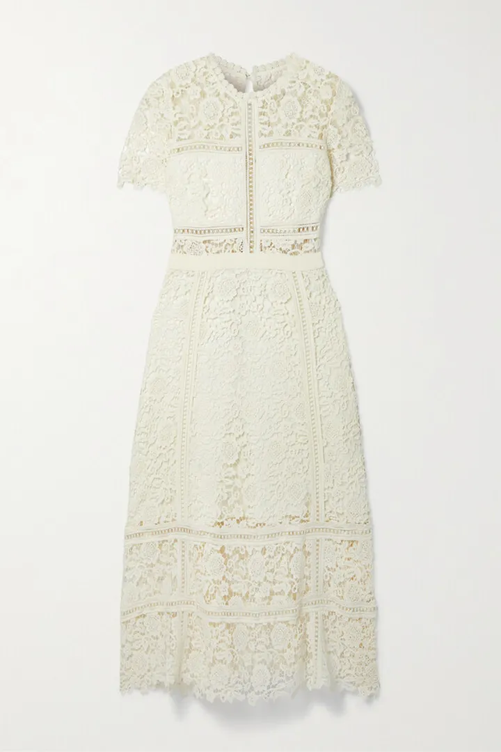 Self-Portrait - Guipure Lace Midi Dress - Ivory