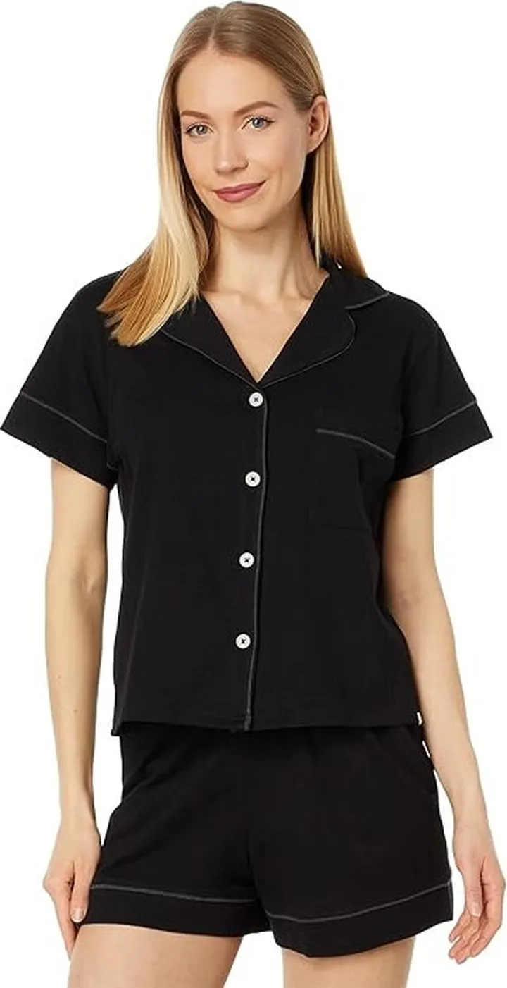 PACT All Ease Short Sleeve Sleep Top (Black) Women's Pajama