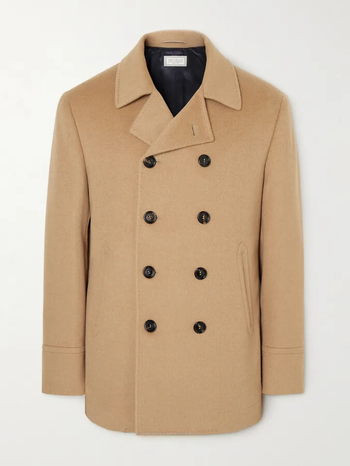 Double-Breasted Camel Hair Peacoat