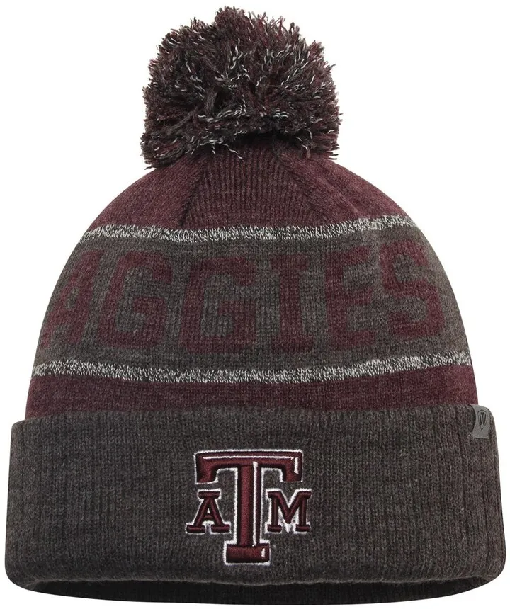 Men's Maroon and Heather Charcoal Texas A & M Aggies Below Zero Cuffed Pom Knit Hat