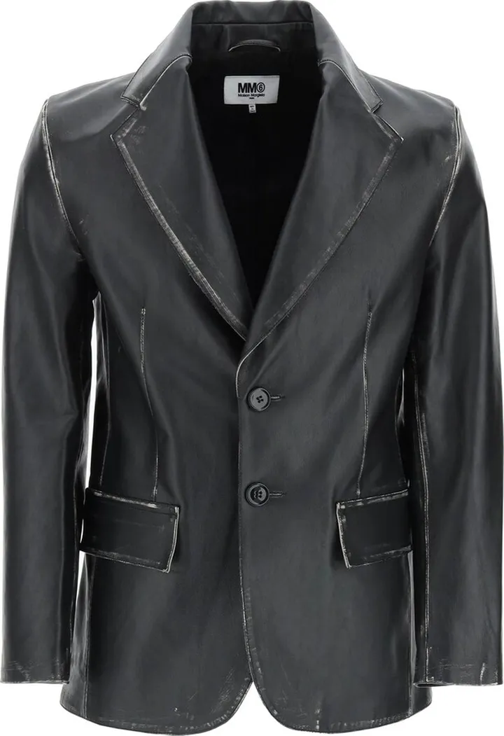 Worn-out Effect Leather Jacket