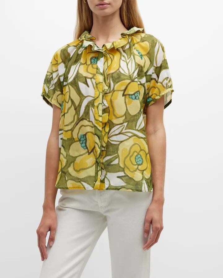 Frankie Floral-Print Ruffle-Trim Shirt