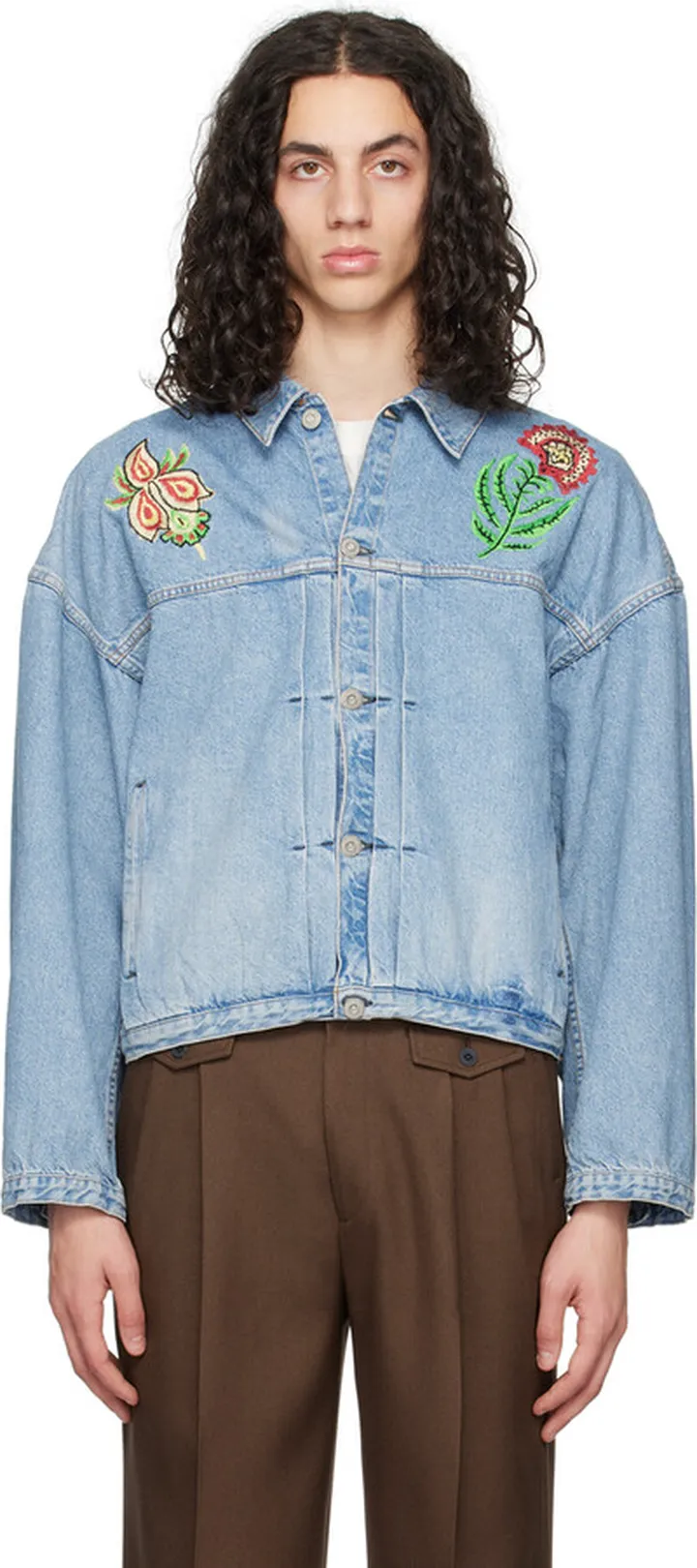 Kuro Blue Floral Denim Jacket