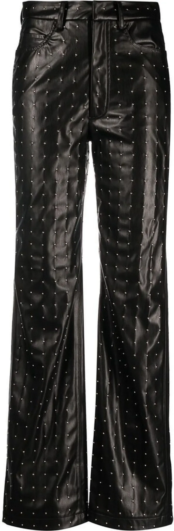 Black Studded Faux Leather Trousers