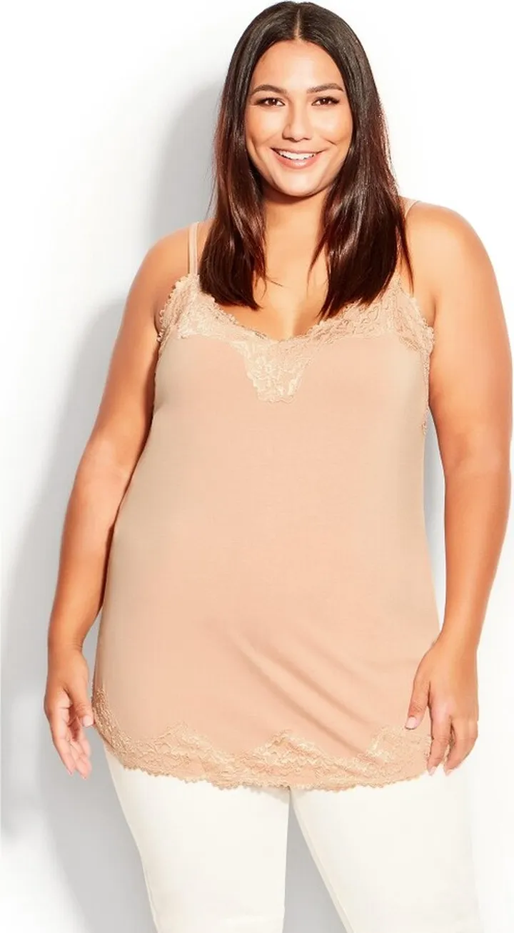 AVENUE | Women's Plus Size Lace Cami Top - natural - 20W