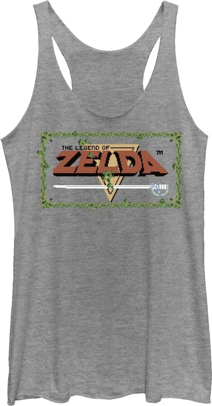 Women's Nintendo Legend of Zelda Pixel Logo Racerback Tank Top - Gray Heather - Medium