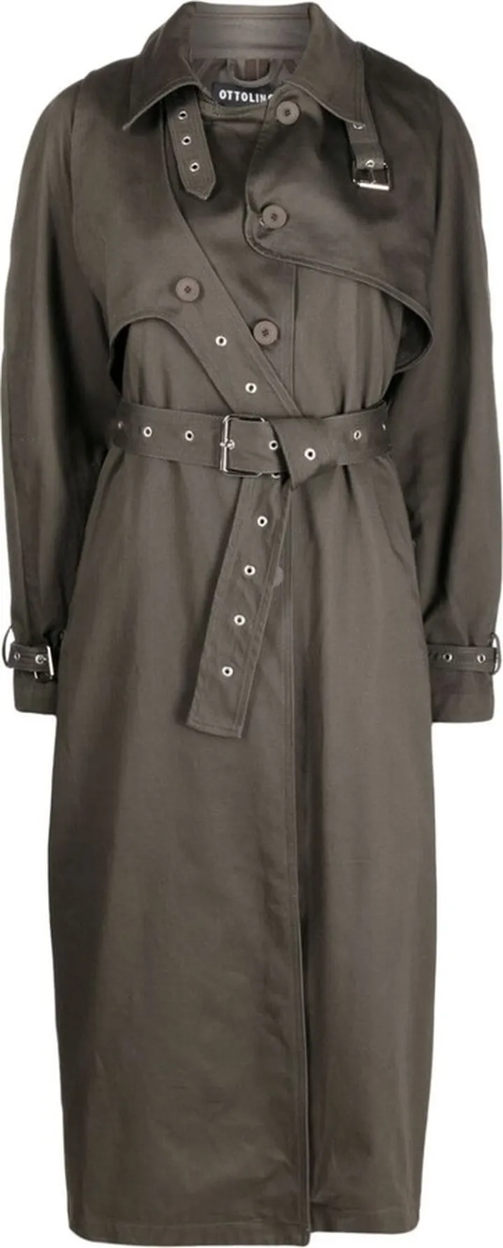 Eyelet-Embellished Belted Trench Coat