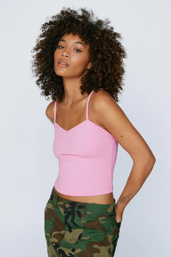 Nasty Gal Womens Sweetheart Neckline Textured Rib Cami