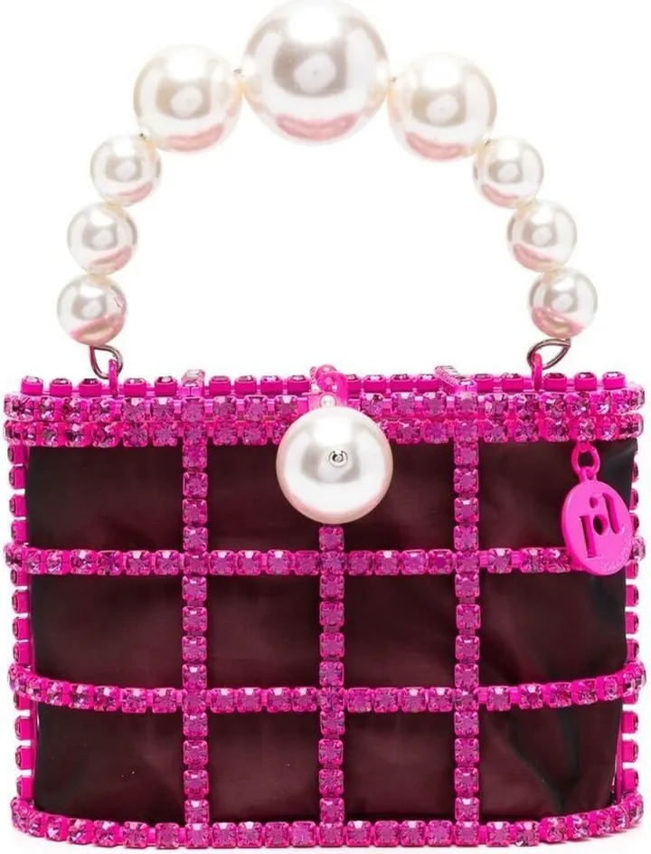'holli' Pink Handbag With Pearl Handle And Removable Pouch In Fabric And Brass Woman