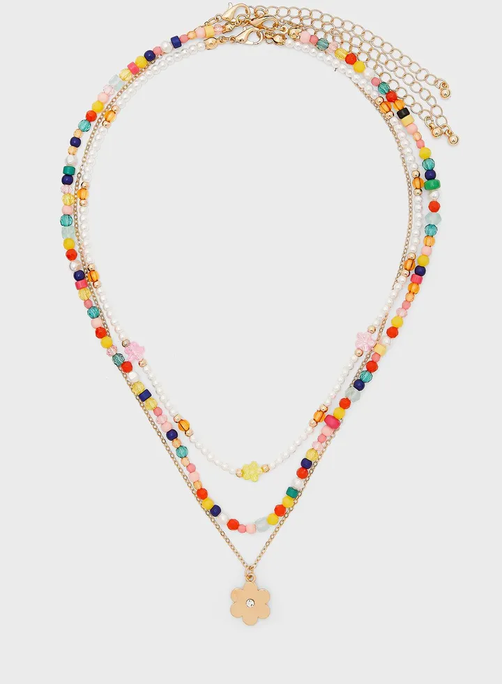 3 Pack Floral Beaded Necklace