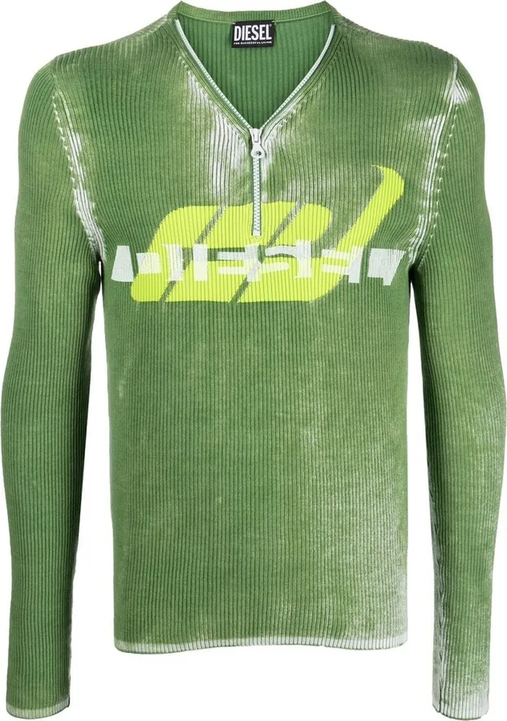 Green Zip-Up Knitted Sweater