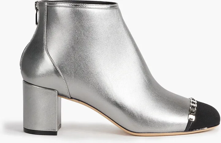 Atri chain-embellished metallic textured-leather and faille ankle boots