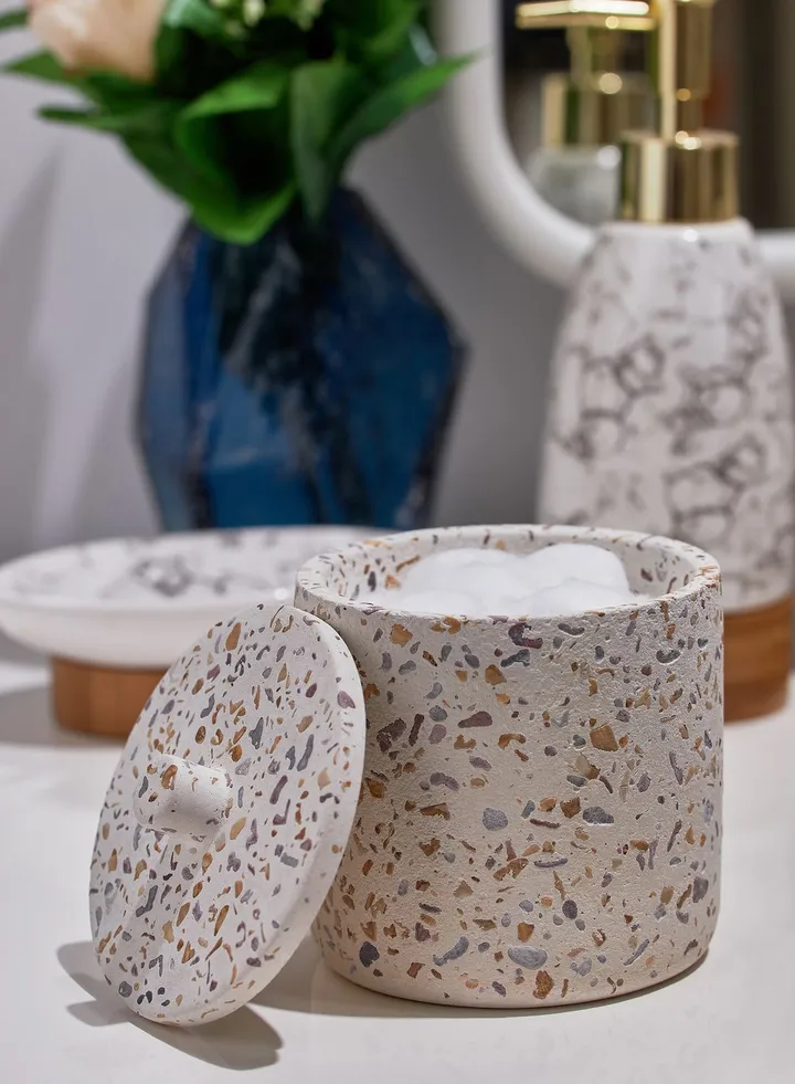Gozo Concrete Cotton Jar 9.3x 11.2cm