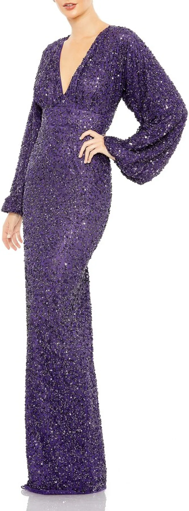 Sequin Long Sleeve Tulle Gown