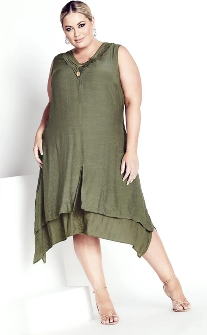 AVENUE | Women's Plus Size Pleat Button Dress - sage - 20W