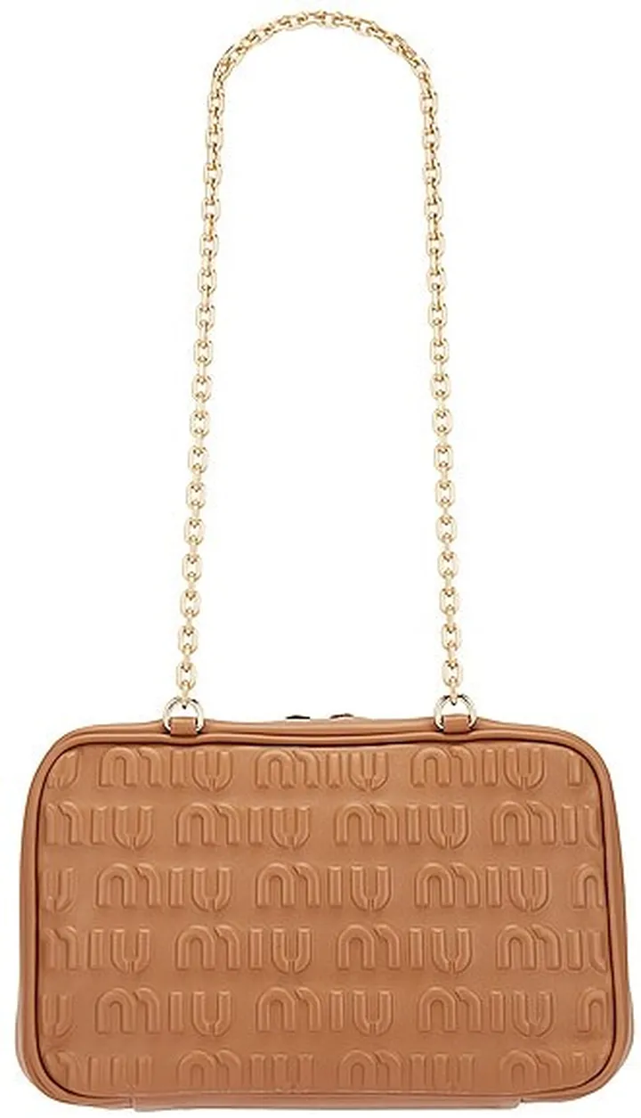 Miu Miu Logo Shoulder Bag in Tan