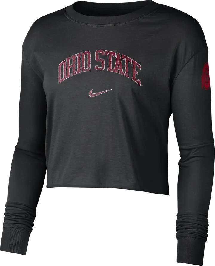 Nike Women's College (Ohio State) Cropped Long-Sleeve T-Shirt in Black