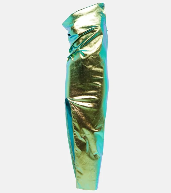 Metallic denim maxi dress