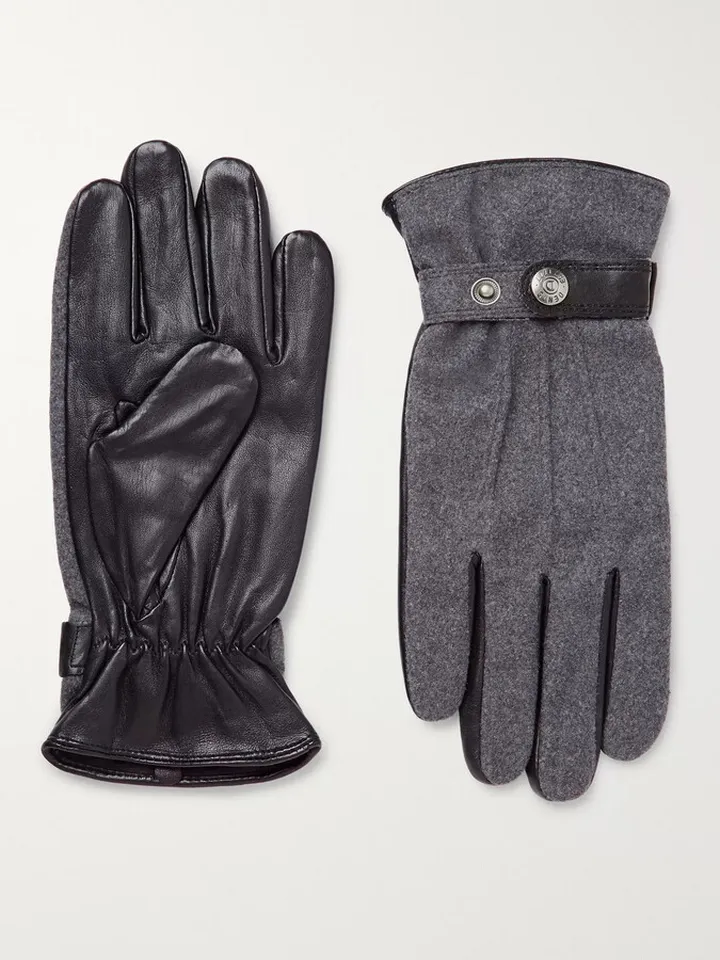 Guildford Mélange Flannel and Leather Gloves