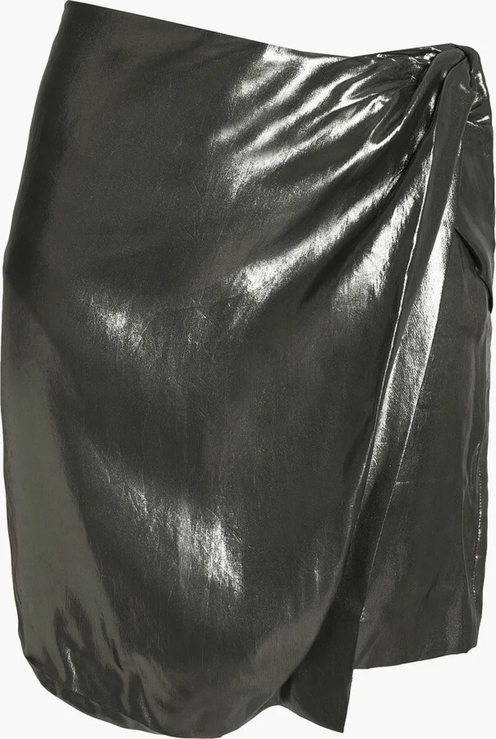 Shanina wrap-effect lamé mini skirt