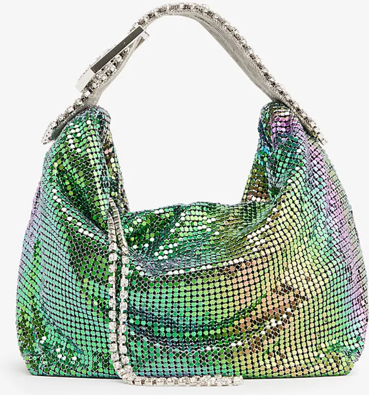 Womens Silver Jill Rhinestone-embellished Woven Shoulder bag