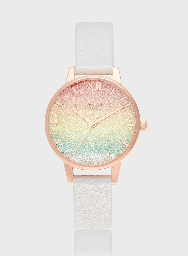 Rainbow Leather Strap Analog Watch