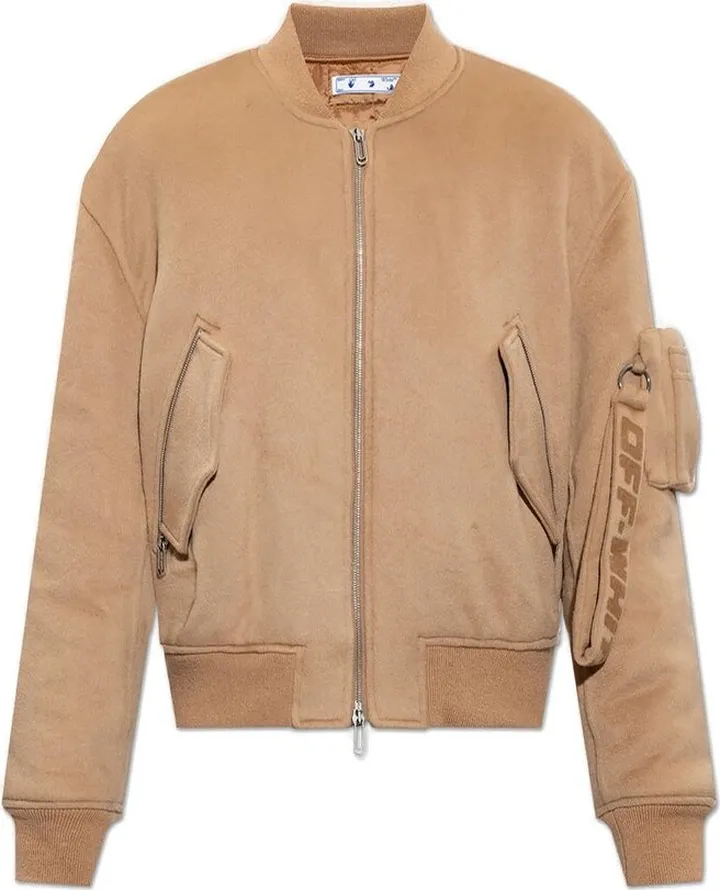 Off-White Zip-Up Long-Sleeved Bomber Jacket
