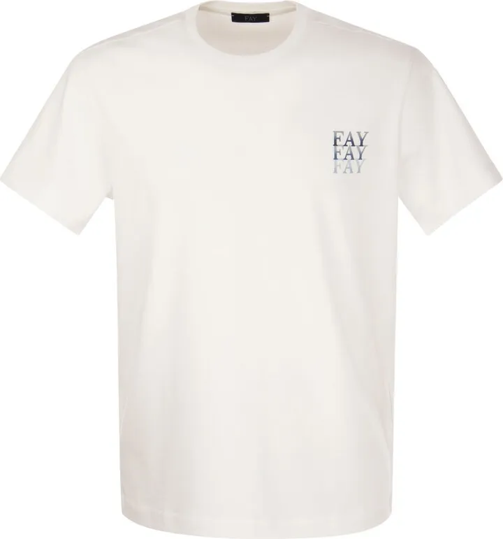 Short-sleeved crew-neck T-shirt in jersey with triple Fay logo printed on the chest.