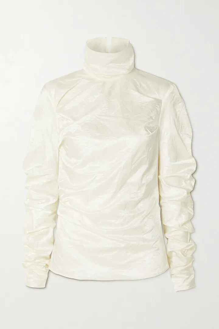 Acne Studios - Crinkled-satin Turtleneck Top - White