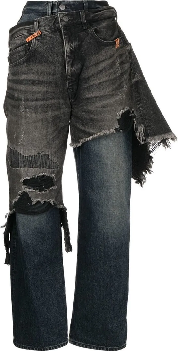 Layered Distressed-Effect Jeans