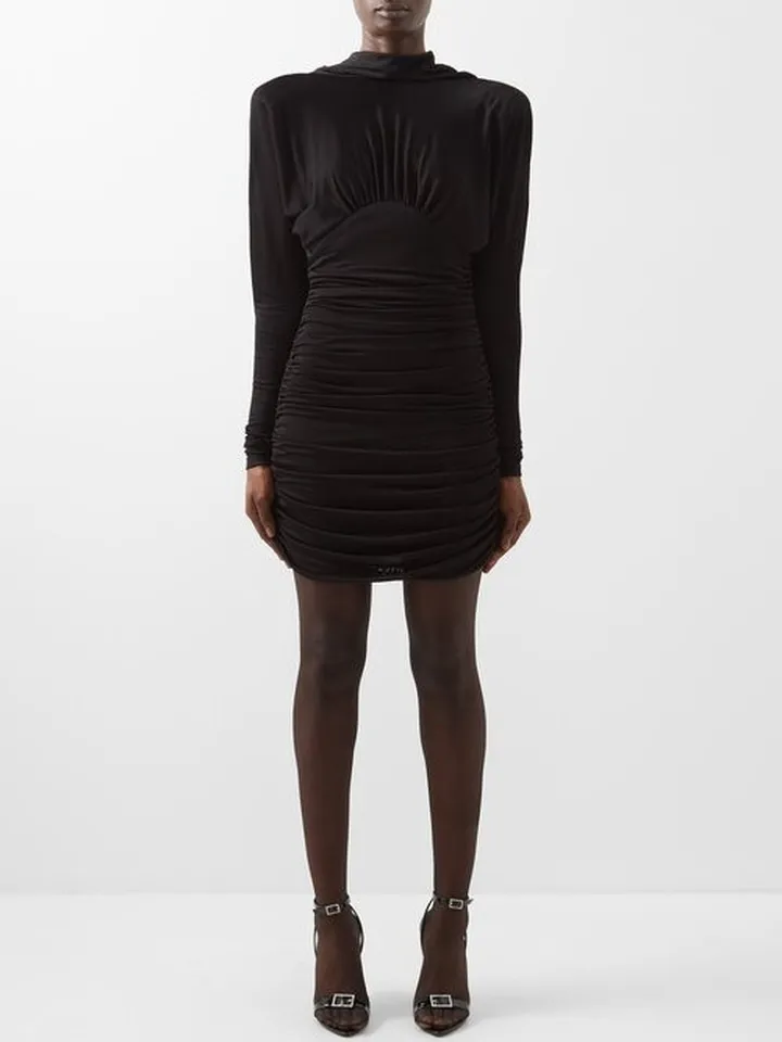 Open-back Ruched Jersey Mini Dress