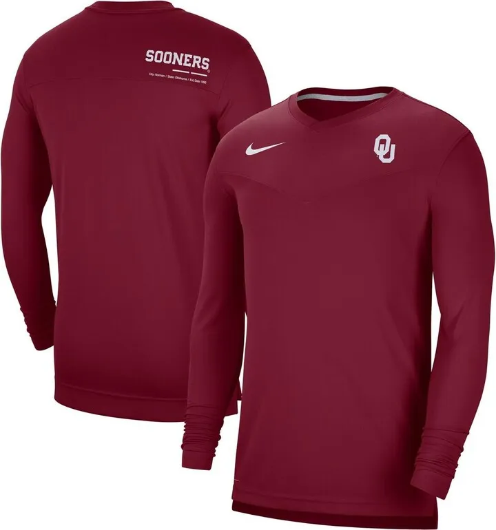 Men's Nike Crimson Oklahoma Sooners 2022 Coach Performance Long Sleeve V-Neck T-shirt