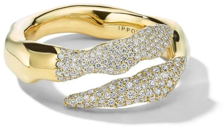18kt yellow gold Stardust diamond pavé squiggle bypass ring