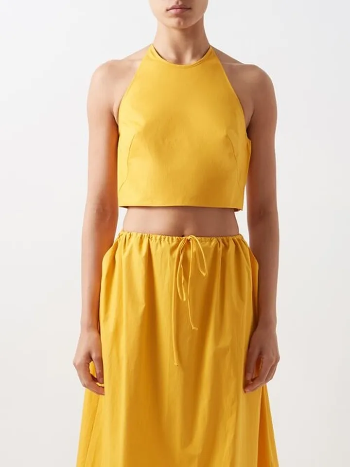 Rosella Halterneck Cotton-poplin Crop Top