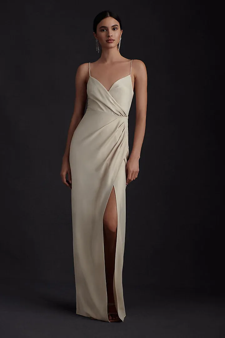 BHLDN Freya Satin Charmeuse Dress Beige