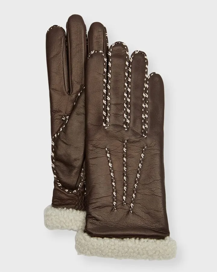 Leather Gloves Shearling Cuff