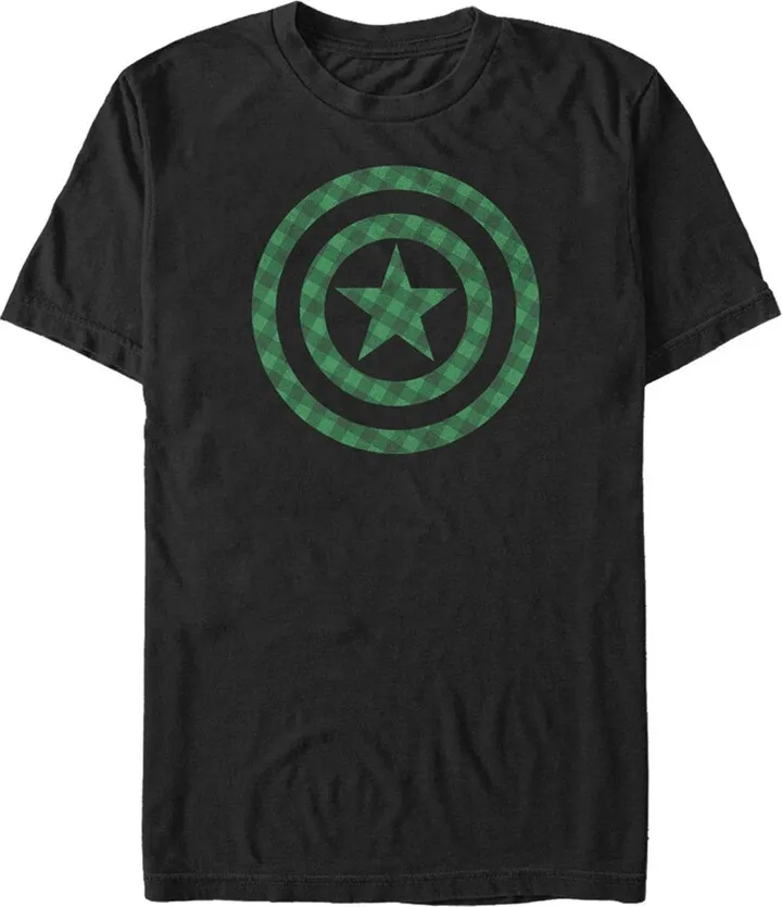 Men's Marvel St. Patrick's Day Green Plaid Captain America Shield T-Shirt - Black - 3X Large