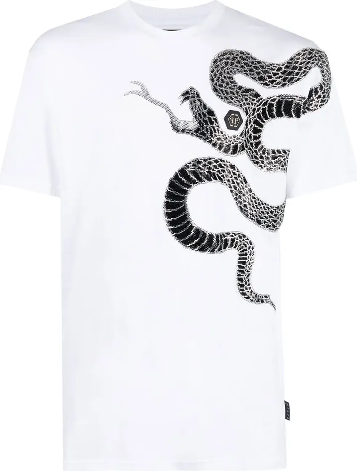 embellished snake-print T-shirt