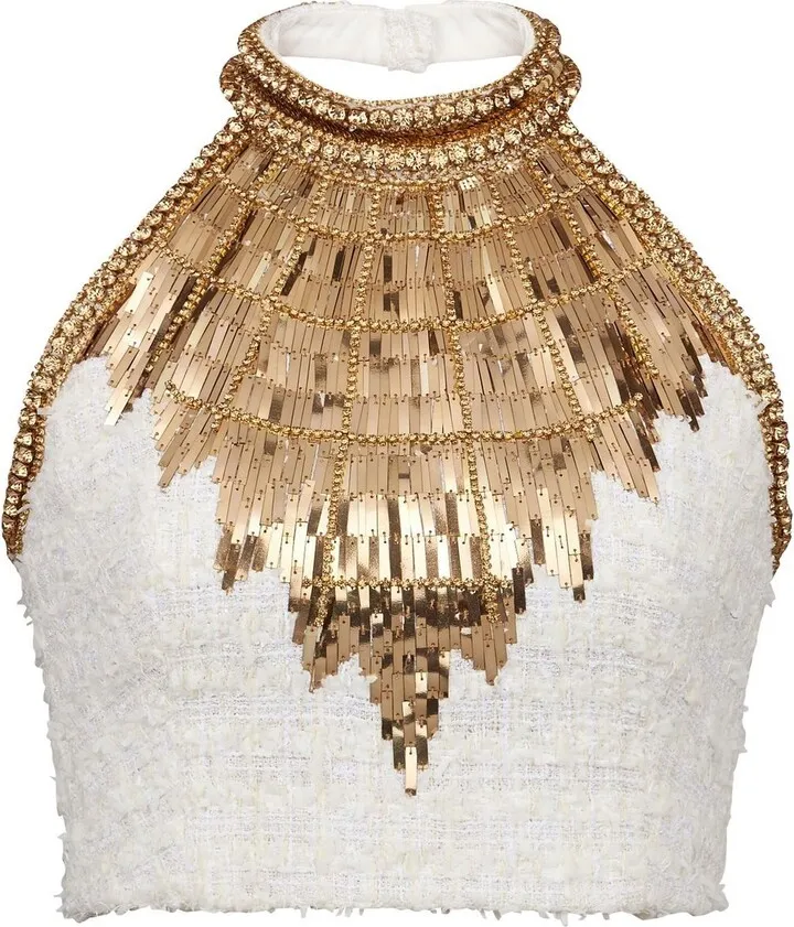 Beaded Halterneck Cropped Top