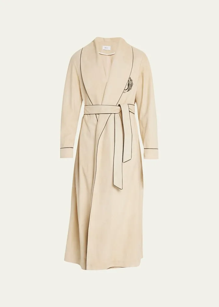 Men's Embroidered Suede Robe