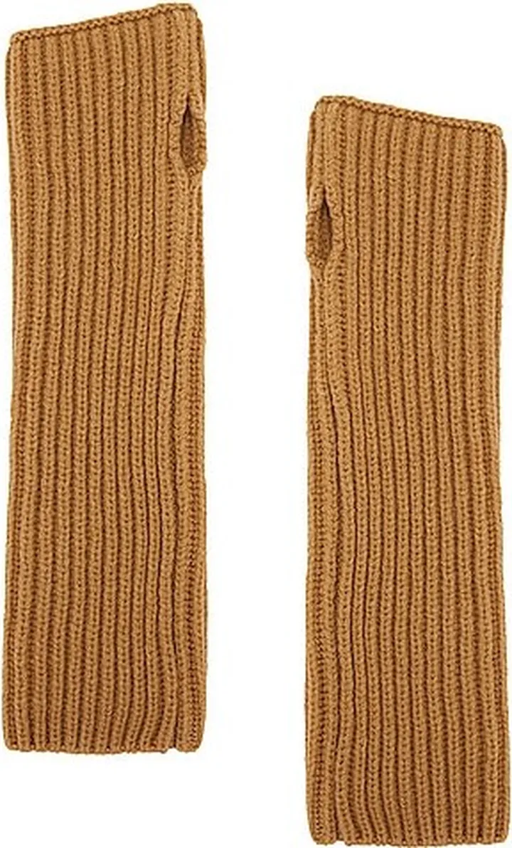 OFF-WHITE Helvet Wool Knit Half Gloves in Tan