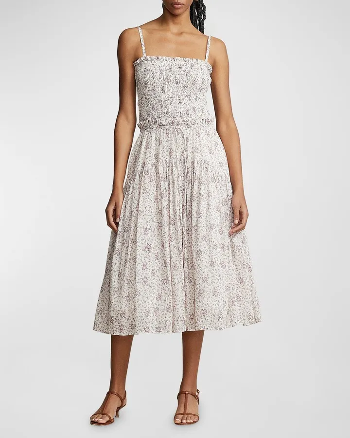 Pleated Floral Cotton Dress