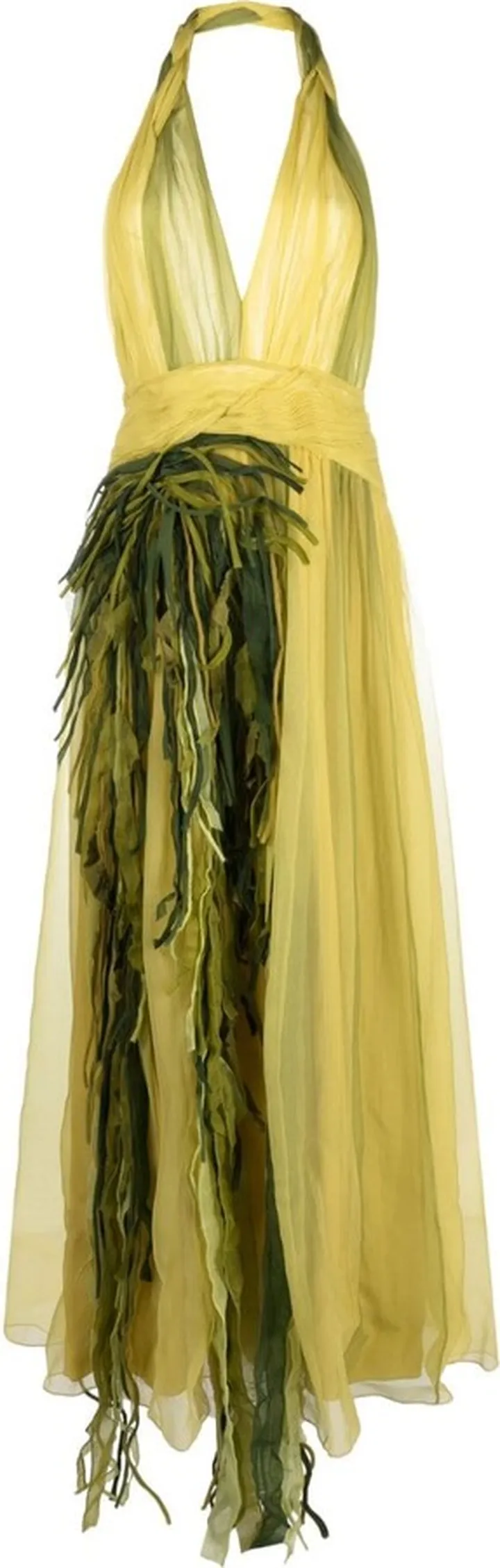 Feather-Detail Backless Maxi Dress