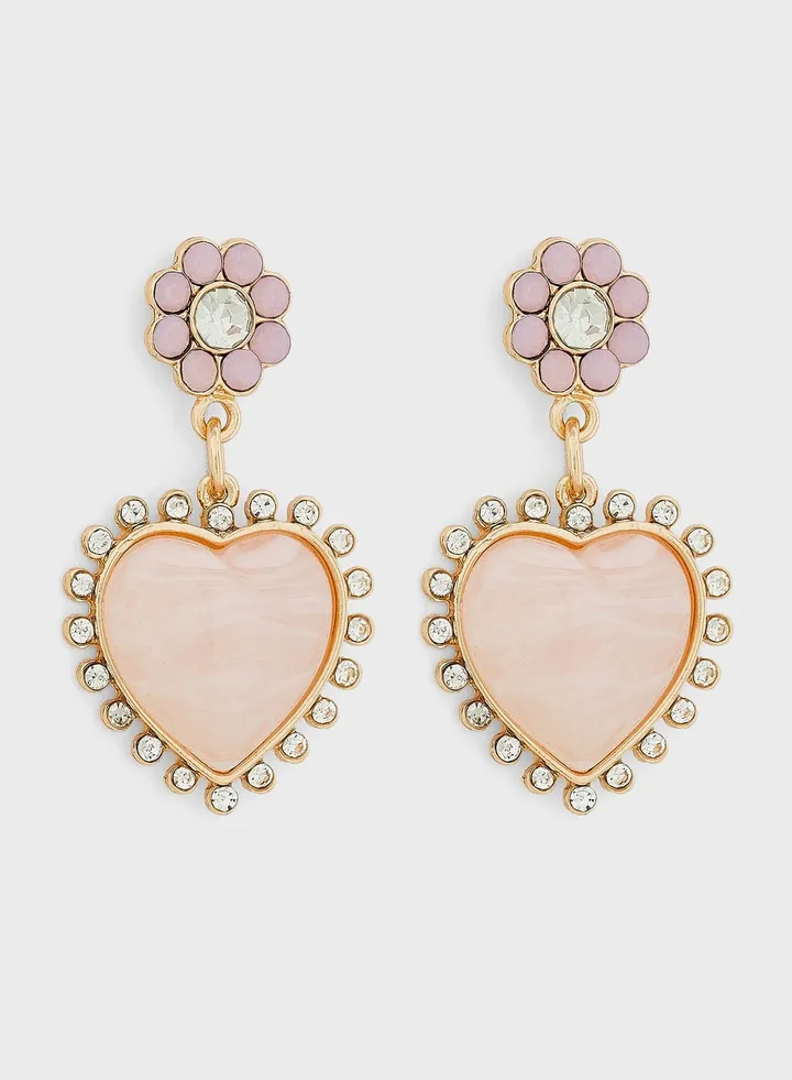 Embellish Heart Shaped Drop Earrings