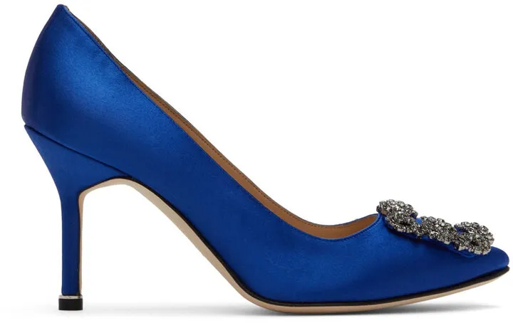 Manolo Blahnik Blue Satin Hangisi 90 Heels