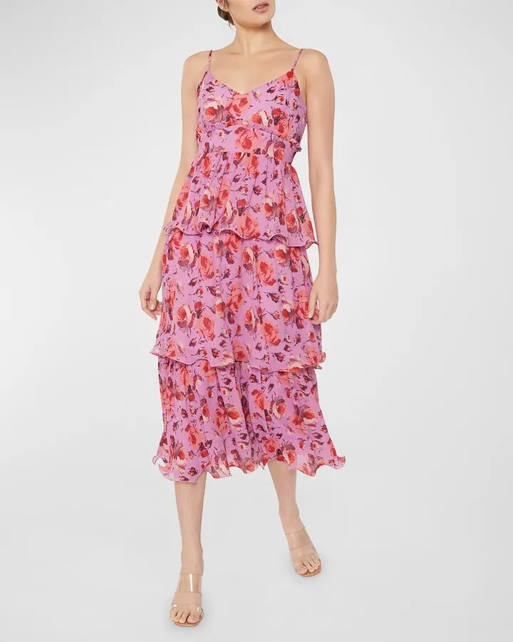 Adriana Tiered-Ruffle Floral Midi Dress