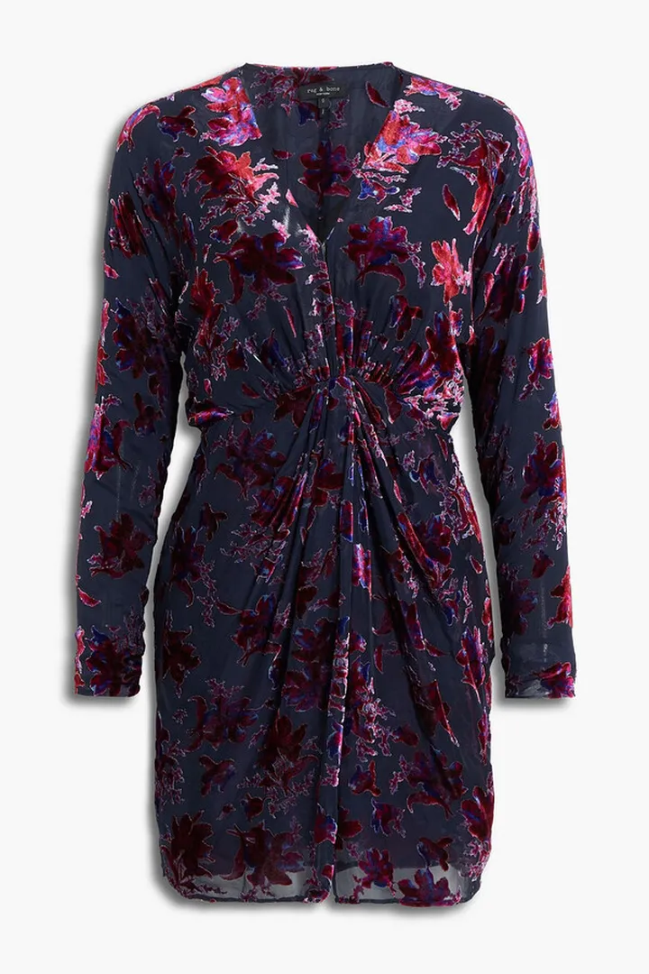 Eloise gathered devoré-velvet mini dress